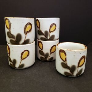 Otagiri Stoneware Pottery Cups Mugs Tea Sake Yellow Botanical Vintage Set of 5